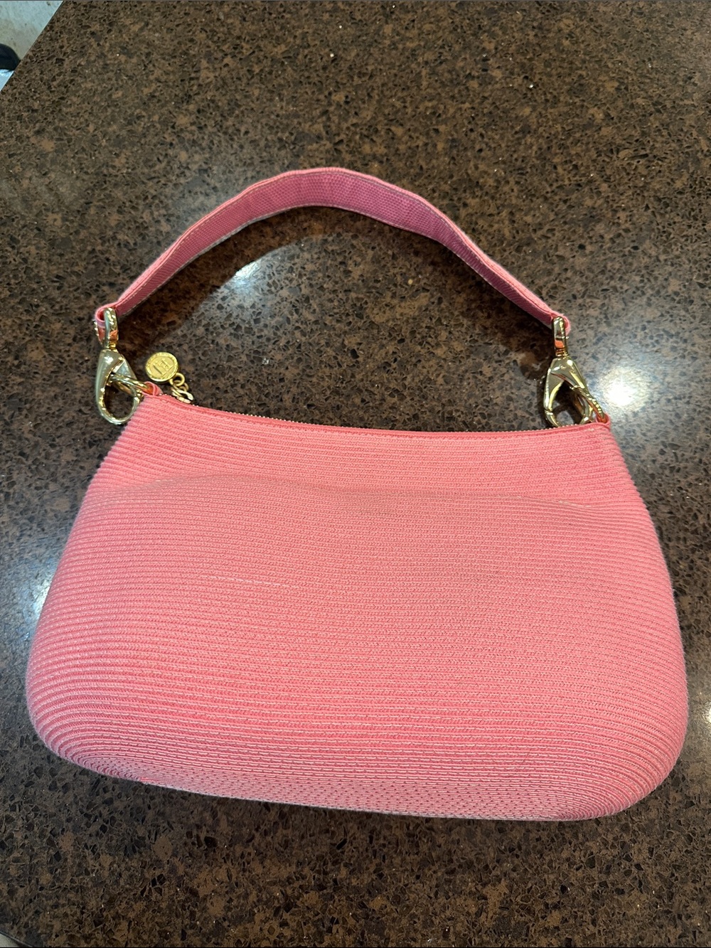 Eric Javits Pink Woven Shoulder Bag with Gold Hardware